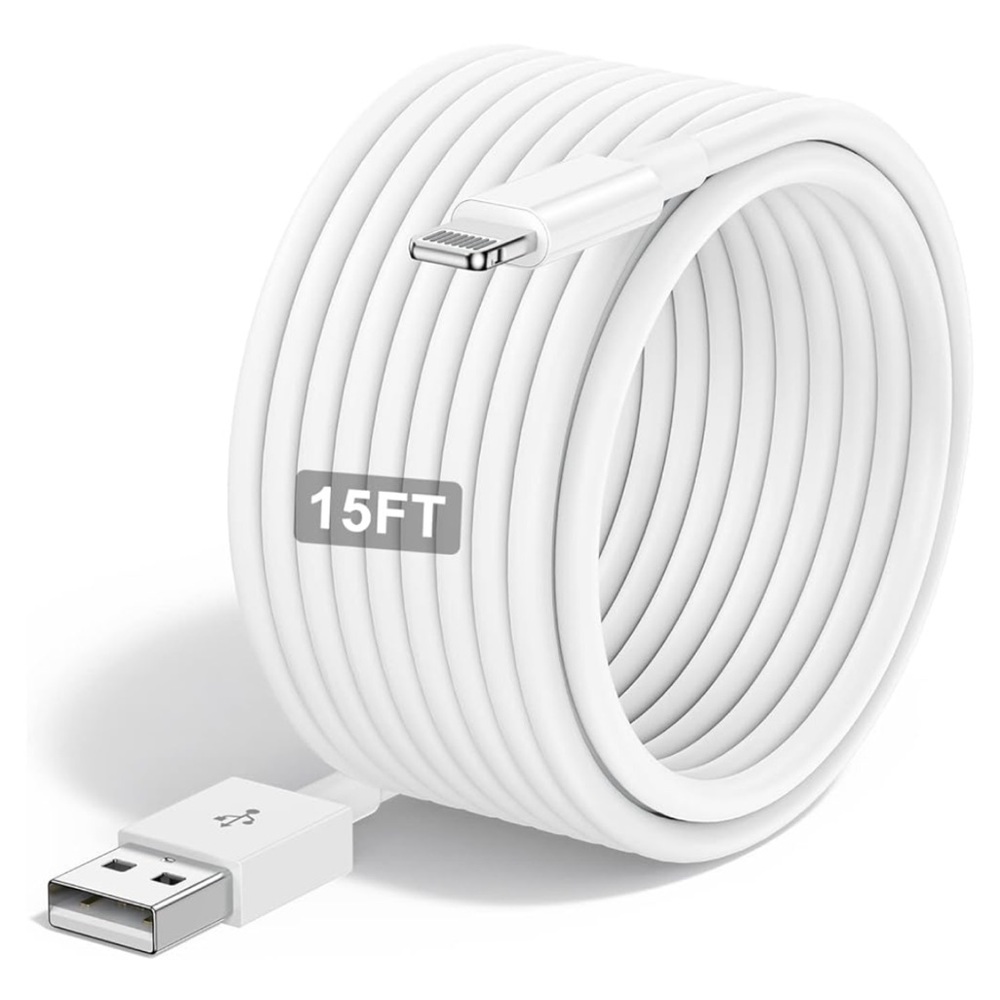 15FT White USB Charging Cable